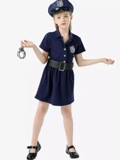 Cadeau Enfants Police Cosplay Costume Chapeau Ceinture Coton Mélange Enfants Cosplay Ensemble Déguisement Carnaval