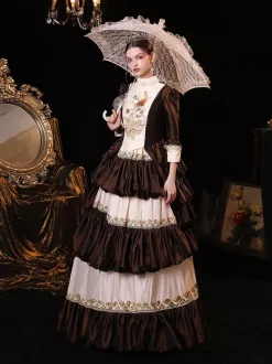 Café Marron Rétro Costumes Robe Femmes Renaissance Marie Antoinette Costume Vintage Fête Robe De Bal Robe De Soirée Médiévale