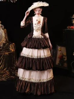 Café Marron Rétro Costumes Robe Femmes Renaissance Marie Antoinette Costume Vintage Fête Robe De Bal Robe De Soirée Médiévale