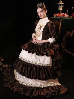 Café Marron Rétro Costumes Robe Femmes Renaissance Marie Antoinette Costume Vintage Fête Robe De Bal Robe De Soirée Médiévale
