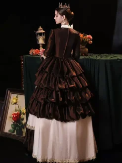 Café Marron Rétro Costumes Robe Femmes Renaissance Marie Antoinette Costume Vintage Fête Robe De Bal Robe De Soirée Médiévale