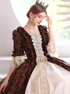 Café marron rétro Costumes polyester robe femmes 's Royal Marie Antoinette Costume mascarade robe de bal