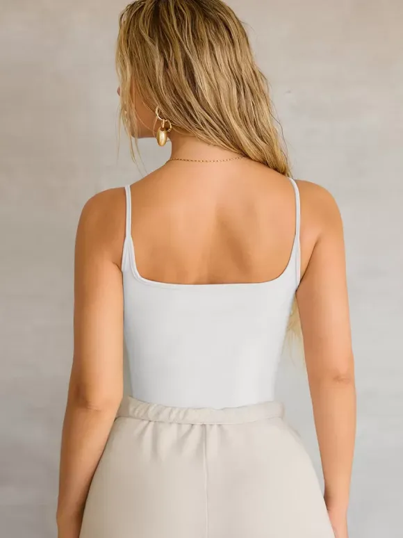 Café Marron Cami Top Bretelles Cou Sexy Polyester Femmes Camis