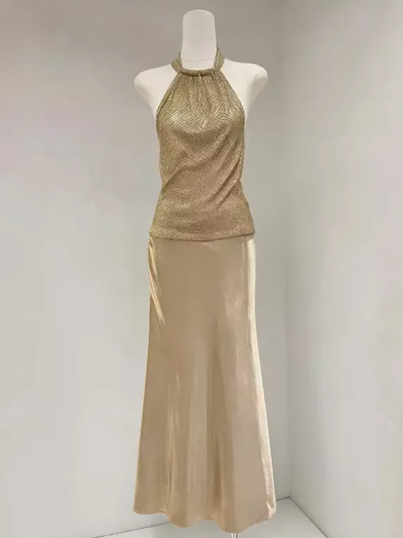 Camisole dorée à col licou pour femmes camisole décontractée