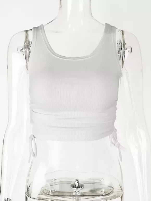 Camisole bleu ciel clair col en U cordon de serrage Polyester Convertible Chic femmes Camis