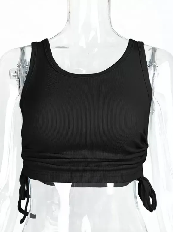 Camisole bleu ciel clair col en U cordon de serrage Polyester Convertible Chic femmes Camis
