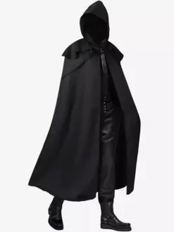 Cape à capuche noire unisexe médiévale gothique vampire costume Renaissance