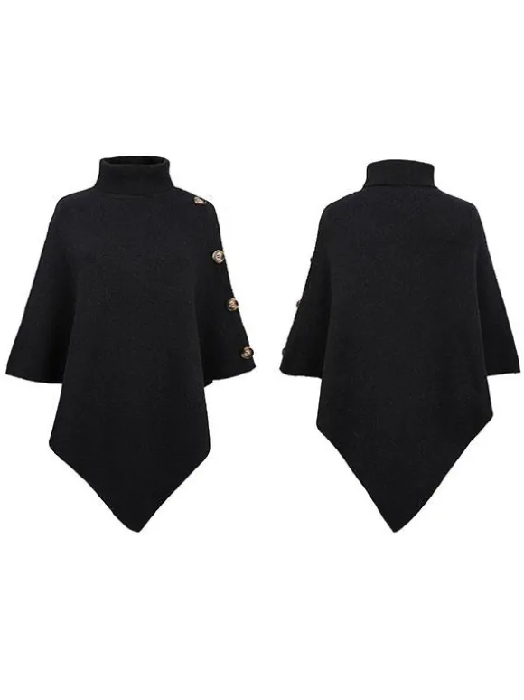 Cape Poncho Femme Côtelé à Col Montant avec Manches Longues Unicolore Manteau Femme
