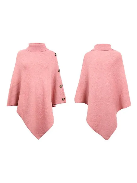 Cape Poncho Femme Côtelé à Col Montant avec Manches Longues Unicolore Manteau Femme