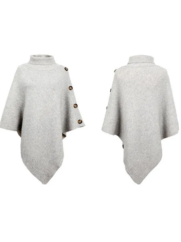 Cape Poncho Femme Côtelé à Col Montant avec Manches Longues Unicolore Manteau Femme