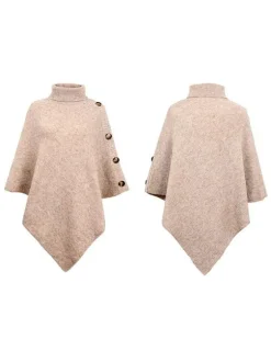 Cape Poncho Femme Côtelé à Col Montant avec Manches Longues Unicolore Manteau Femme