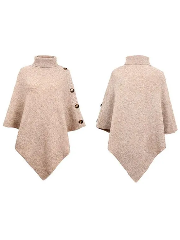 Cape Poncho Femme Côtelé à Col Montant avec Manches Longues Unicolore Manteau Femme