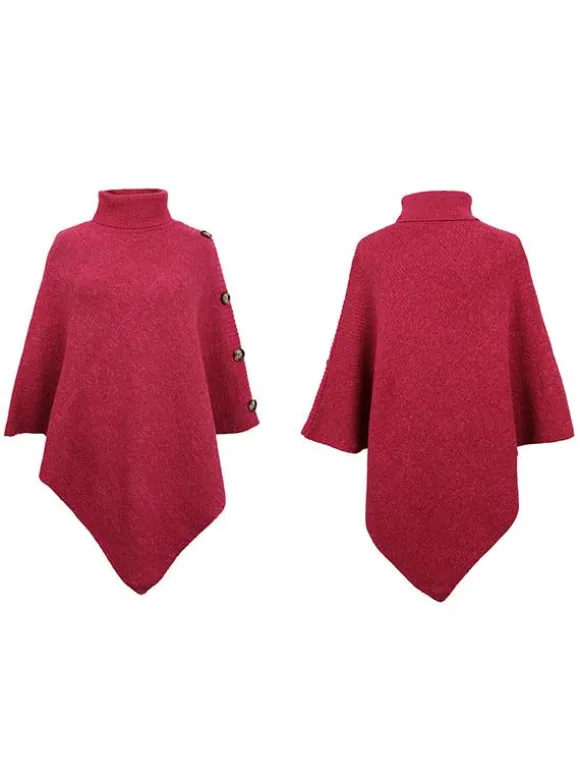 Cape Poncho Femme Côtelé à Col Montant avec Manches Longues Unicolore Manteau Femme