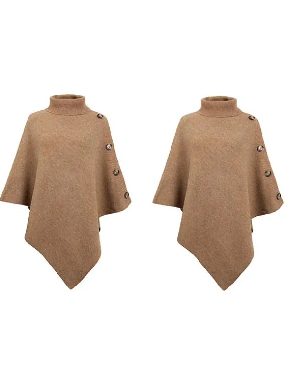 Cape Poncho Femme Côtelé à Col Montant avec Manches Longues Unicolore Manteau Femme