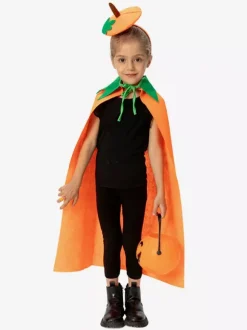 Cape citrouille d'Halloween pour enfants cape orange en peluche avec capuche en forme de feuille joli costume de friandises