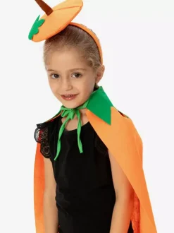 Cape citrouille d'Halloween pour enfants cape orange en peluche avec capuche en forme de feuille joli costume de friandises