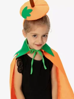 Cape citrouille d'Halloween pour enfants cape orange en peluche avec capuche en forme de feuille joli costume de friandises