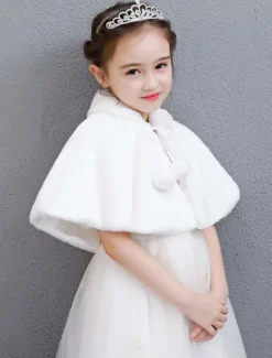 Cape de fille de fleur fille fausse fourrure ivoire