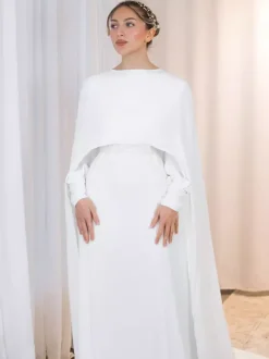 Cape de mariage en crêpe ivoire à manches courtes et col bijou couverture de mariée