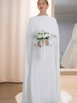 Cape de mariage en crêpe ivoire à manches courtes et col bijou couverture de mariée