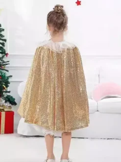 Cape dorée de Noël pour fille Costumes de vacances de Noël