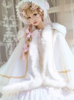 Cape Lolita de style ROCOCO en polyester blanc à blocs de couleurs pour l'automne