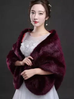 Cape Poncho Manteau Boléro Femme en Fausse Fourrure Synthétique Unicolore Poncho Femme
