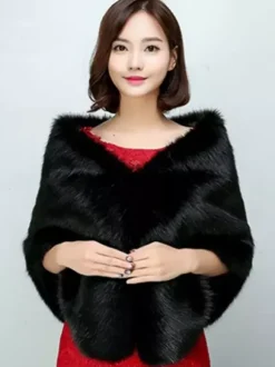 Cape Poncho Manteau Boléro Femme en Fausse Fourrure Synthétique Unicolore Poncho Femme