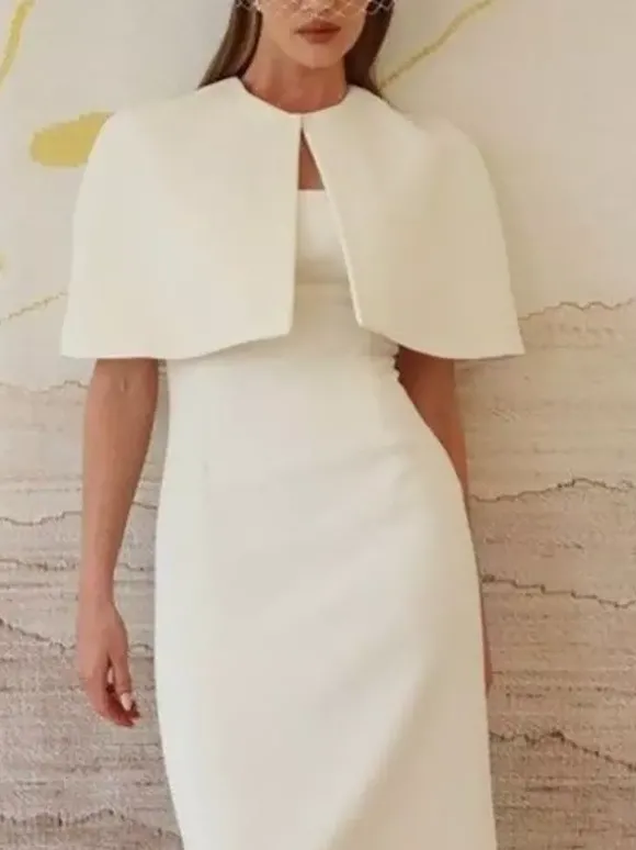 Capes de mariée blanches à manches mi-longues col bijou manches courtes capes en crêpe extensible boutons cache-c艙ur