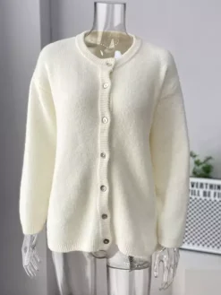 Cardigan basique en tricot à col ras du cou pour femme 2026