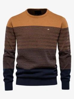 Cardigan Homme Pull Homme Maille Rond Col Rayures Automne Printemps Orange Rouge