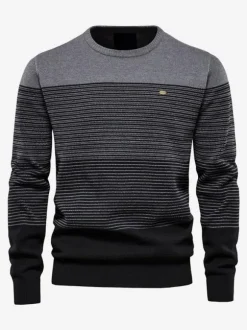 Cardigan Homme Pull Homme Maille Rond Col Rayures Automne Printemps Orange Rouge