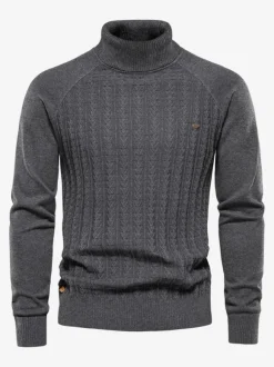 Cardigan Homme Pull Homme Tricot Col Haut Hiver Gris Foncé
