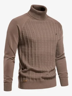 Cardigan Homme Pull Homme Tricot Col Haut Hiver Gris Foncé