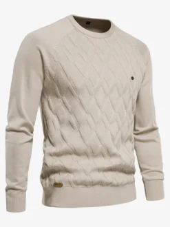 Cardigan Homme Pull Maille Col Rond Automne Printemps Kaki