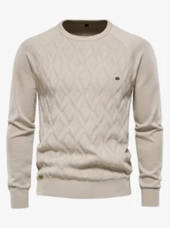 Cardigan Homme Pull Maille Col Rond Automne Printemps Kaki