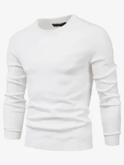 Cardigan Homme Pull Maille Col Rond Automne Printemps Marine Foncé Blanc