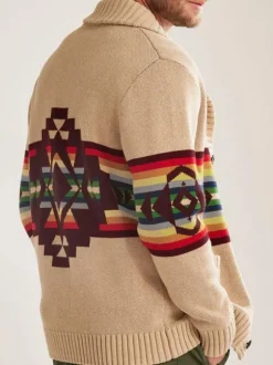 Cardigan pour hommes Pulls Simple Géométrique Manches Longues Kaki