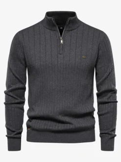 Cardigan Pour Hommes Pull En Tricot Col Polo Automne Marine Foncé Abricot