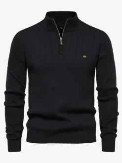 Cardigan Pour Hommes Pull En Tricot Col Polo Automne Marine Foncé Abricot