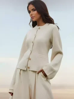 Cardigan tricoté à col ras du cou pour femme - Hauts décontractés pour le printemps 2026