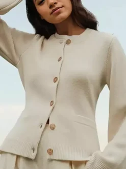 Cardigan tricoté à col ras du cou pour femme - Hauts décontractés pour le printemps 2026