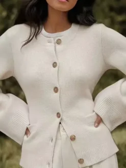 Cardigan tricoté à col ras du cou pour femme - Hauts décontractés pour le printemps 2026