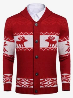 Cardigan décontracté à manches longues pour hommes  pull à motif de noël