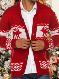 Cardigan décontracté à manches longues pour hommes  pull à motif de noël