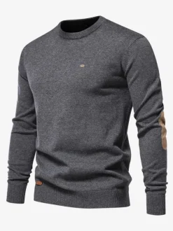 Cardigan Homme Pull Maille Col Rond Marron Foncé Gris Foncé