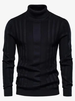 Cardigan Homme Pull Tricot Col Haut Hiver Café Marron Jaune