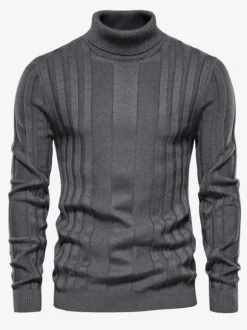 Cardigan Homme Pull Tricot Col Haut Hiver Café Marron Jaune