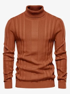 Cardigan Homme Pull Tricot Col Haut Hiver Café Marron Jaune