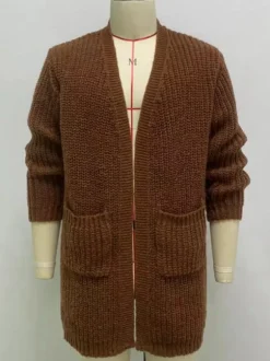 Cardigan Long Pour Hommes Pulls Décontracté Manches Longues Noir Café Marron